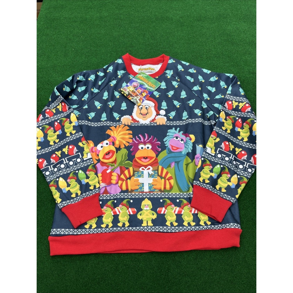 Jim Henson Fraggle Rock Ugly Christmas Sweater All Over Print Mens Large NWT